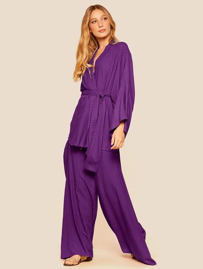 Kimono Com Faixa + Calça Pantalona Lisos Monterrey Roxo Astral Cia Marítima