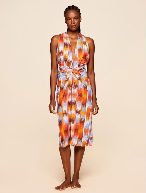 Vestido Midi Estampado Solanas Laranja Cia Marítima