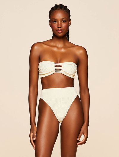 Top Bandeau + Hot Pants Lisos Hermosa Off White Comercial Cia Marítima