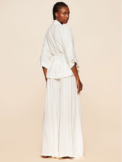 Kimono+Calça Pantalona Lisos Hermosa Off White Comercial Cia Marítima
