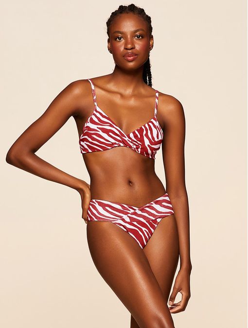 Top Meia Taça + Tanga Lateral Larga Estampada Soleado Vermelho Cia Marítima