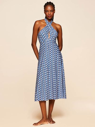 Vestido Midi Estampado Montevidéu Azul Cia Marítma