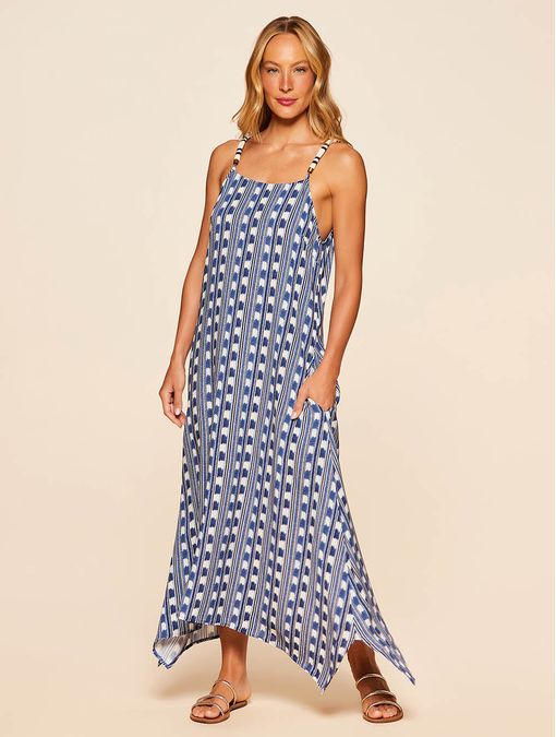 Vestido Midi Estampado Montevidéu Azul Cia Marítma