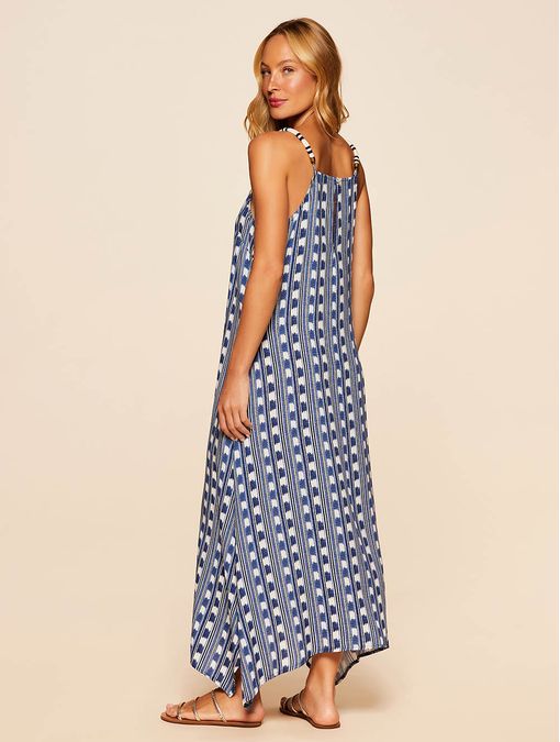 Vestido Midi Estampado Montevidéu Azul Cia Marítma