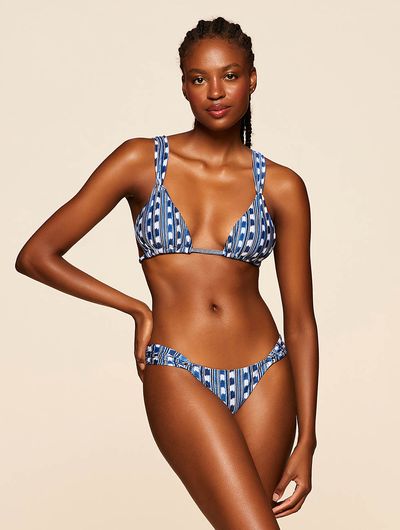 Top Cortininha + Tanga Lateral Média Estampada Montevidéu  Azul Cia Marítma