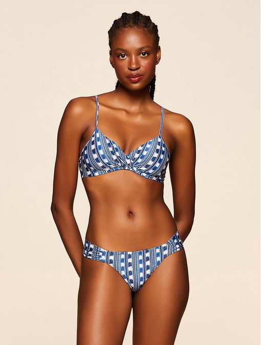 Top Meia Taça + Tanga Lateral Média Estampado Montevidéu Azul Cia Marítma