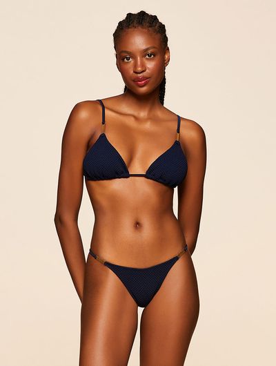 Top Cortininha + Tanga Lateral Estreita Lisos Montevidéu  Deep Blue Cia Marítma