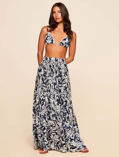 Saia em Viscose com Seda Marinho Cia Marítma Saia em Viscose com Seda Marinho Cia Marítma