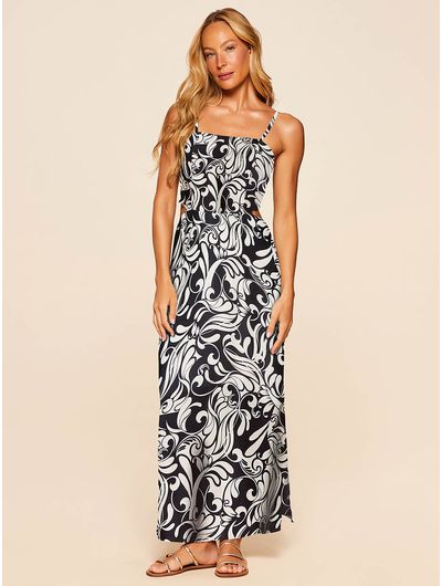 Vestido com Seda Estampado Verano Marinho Cia Marítima Vestido com Seda Estampado Verano Marinho Cia Marítima